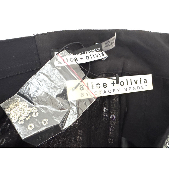 Alice + Olivia Sequin Pants 12 High-Waist Black Antique-Gold Harem Tapered - NEW - Picture 6 of 10